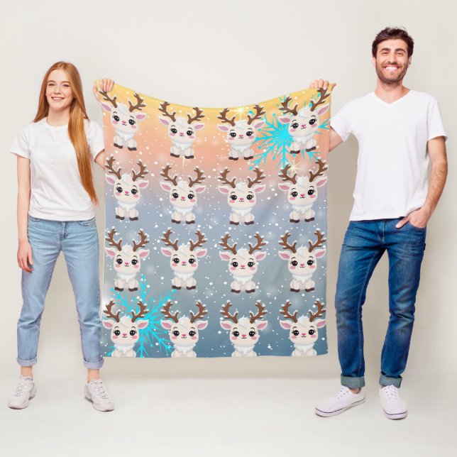 Snow Elk Cute Kawaii Pattern Fleece Blanket (In Situ)