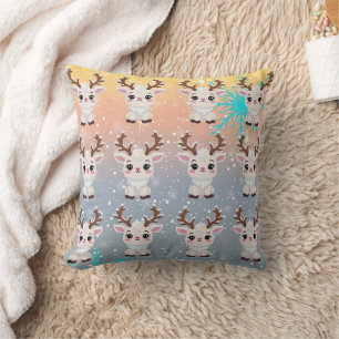 Snow Elk Cute Kawaii Pattern Throw Pillow