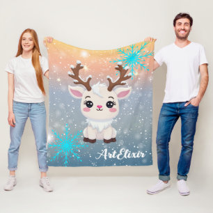 Snow Elk Cute Kawaii Print Fleece Blanket