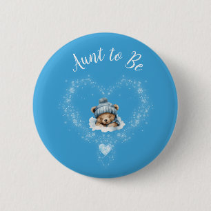 Snow Excited Blue Teddy Bear Baby Shower 2 Inch Round Button