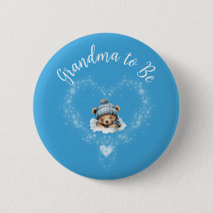 Snow Excited Blue Teddy Bear Baby Shower 2 Inch Round Button
