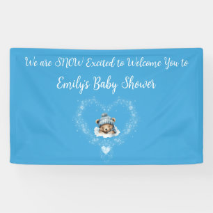 Snow Excited Blue Teddy Bear Baby Shower Banner