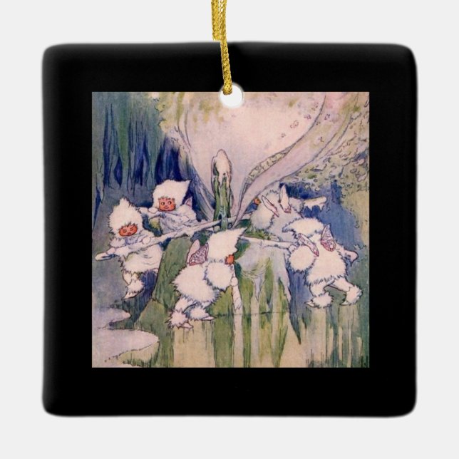 Snow Faeries Making Snow Ceramic Ornament (Front)