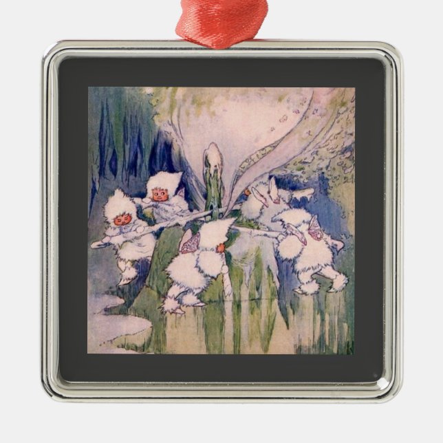 Snow Faeries Making Snow Metal Ornament (Front)