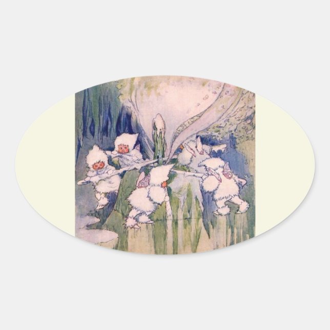 Snow Faeries Making Snow Oval Sticker (Front)