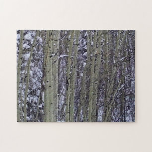 Snow Falling on Aspen Jigsaw Puzzle