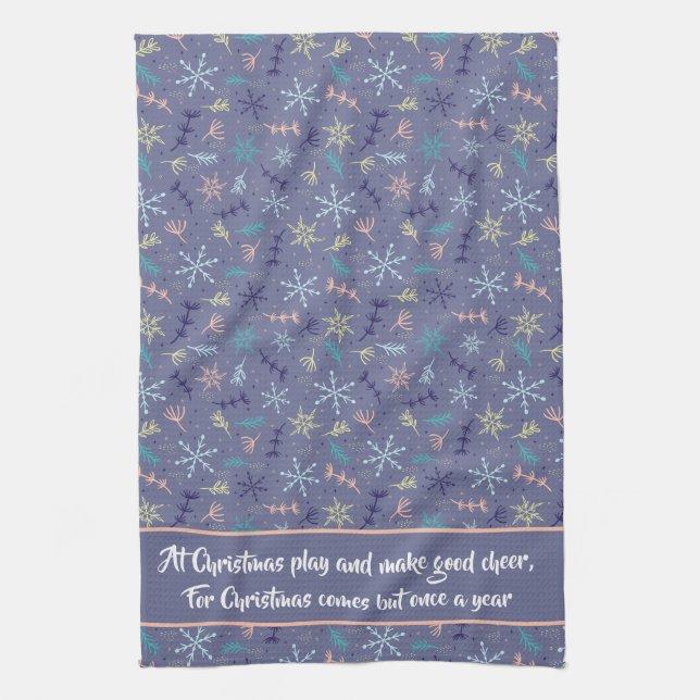 Snow Falling Snowflakes Pine Boughs Blowing Quote Kitchen Towel (Vertical)