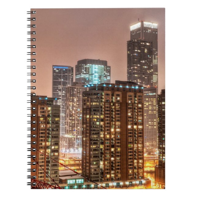 Snow falls over skyline at evening in Chicago Notebook (Front)