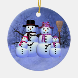 Snow Family with 2 Girls Ornament