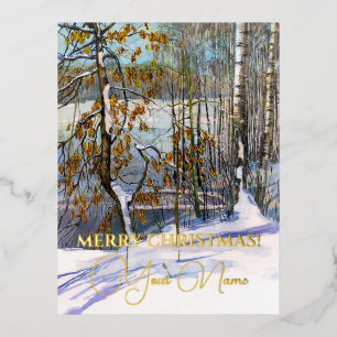 Snow fell Watercolor  Foil Holiday Postcard