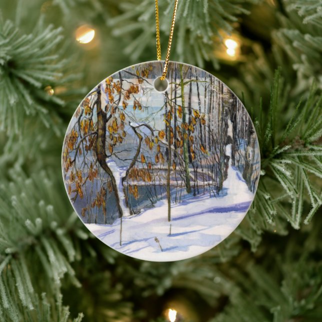 Snow fell Watercolor painting Ceramic Ornament (Tree)