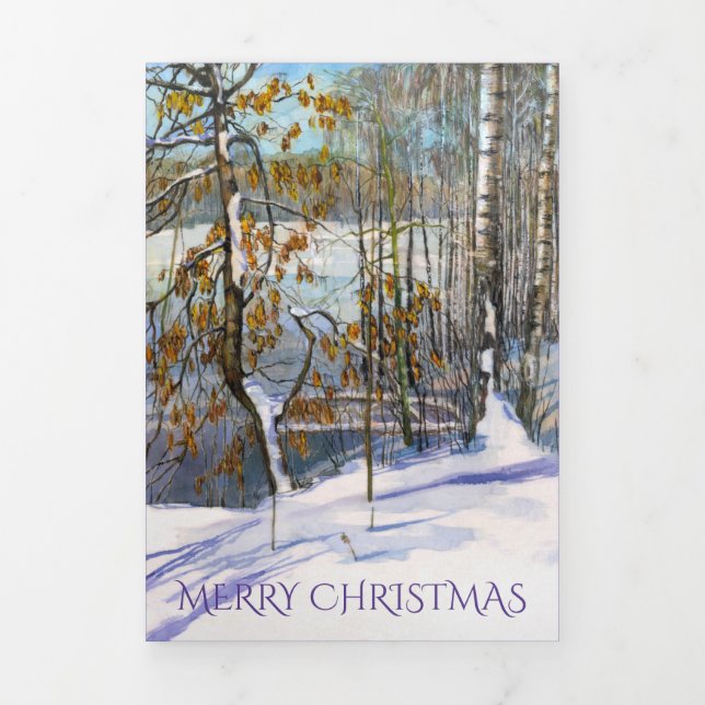 Snow fell Watercolor painting Tri-Fold Holiday Card (Cover)