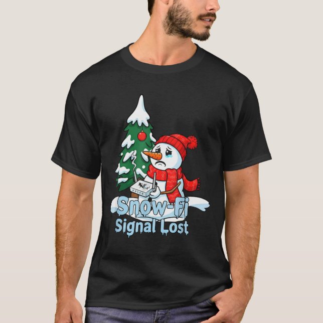 Snow-fi Signal Lost Funny Snowman Christmas Art  T-Shirt (Front)