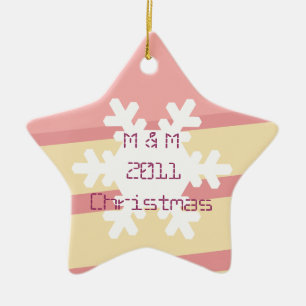 Snow flake in pink and yellow colour strip custom ceramic ornament