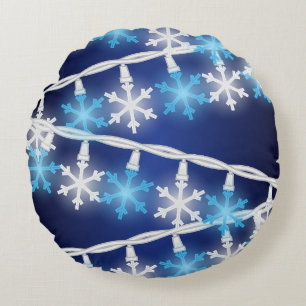 Snow Flake Lights Round Pillow