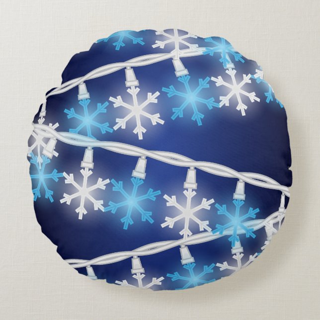 Snow Flake Lights Round Pillow (Front)
