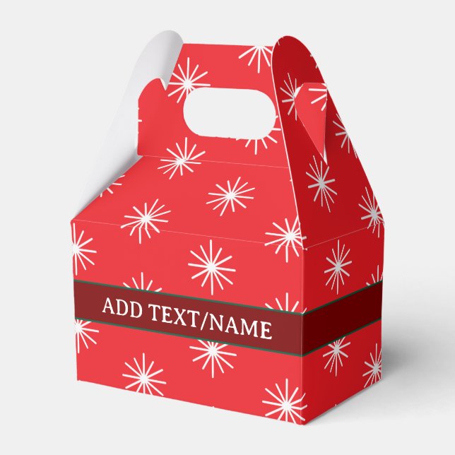 Snow Flake Pattern In Red Green White Favor Box (Front Side)