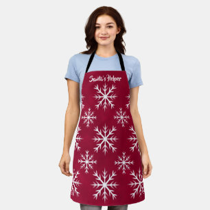 snow flake pattern-  North Pole design, cranberry Apron