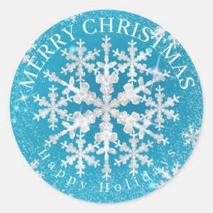 Snow Flakes Aqua White  Classic Round Sticker