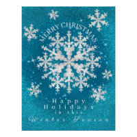 Snow Flakes Aqua White Glossy Poster