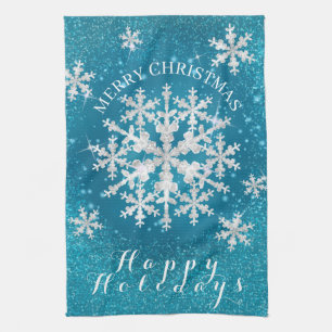 Snow Flakes Aqua White Kitchen Towel
