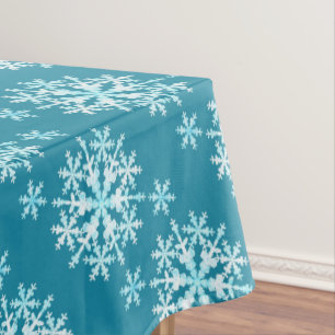 Snow Flakes Aqua White Tablecloth