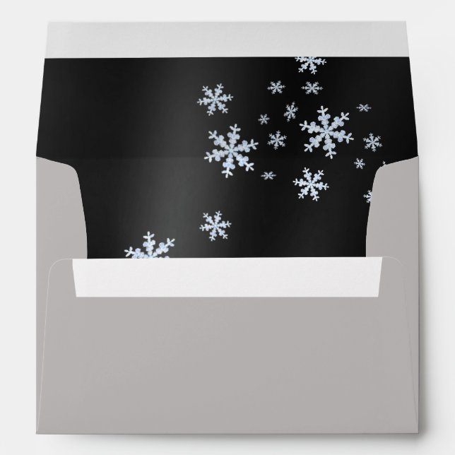 Snow Flakes Black Invitation Card Envelope (Back (Bottom))