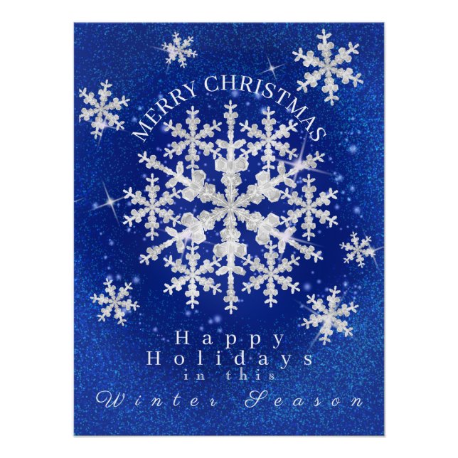 Snow Flakes Blue White Glossy Poster (Front)