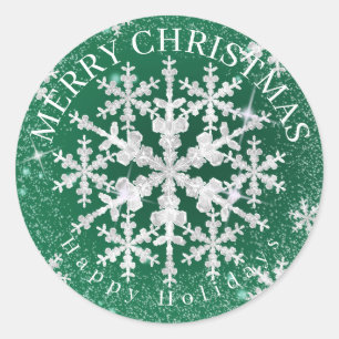 Snow Flakes Green Classic Round Sticker