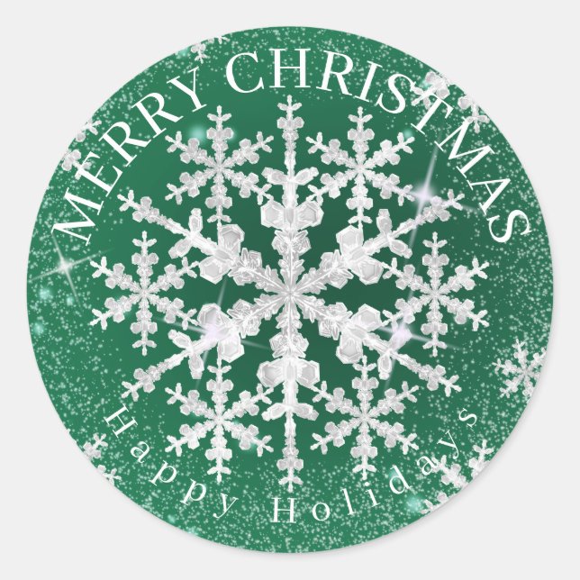 Snow Flakes Green Classic Round Sticker (Front)