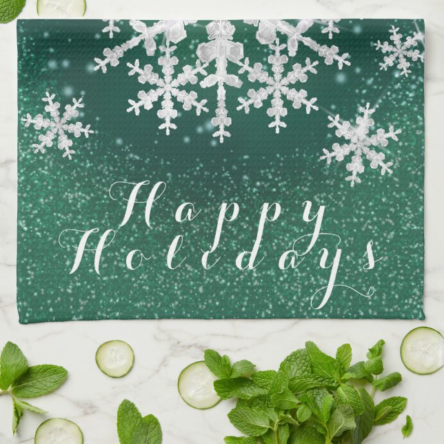 Snow Flakes Green White Kitchen Towel (Folded)