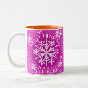 Snow Flakes Magenta Two-Tone Coffee Mug