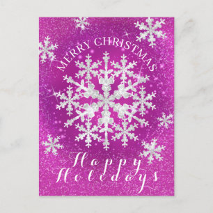 Snow Flakes Magenta White Postcard