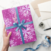 Snow Flakes Magenta Wrapping Paper