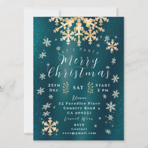 Snow Flakes Photo Turquoise Gold Invitation Card