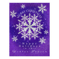Snow Flakes Purple White Glossy Poster