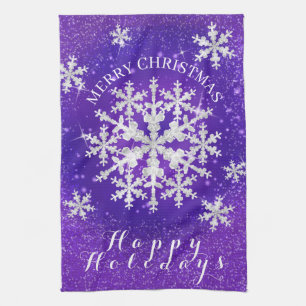 Snow Flakes Purple White Kitchen Towel