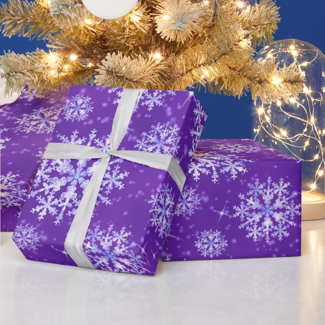 Snow Flakes Purple Wrapping Paper (Holidays)