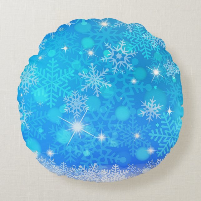 Snow flakes round throw pillow. round pillow (Front)