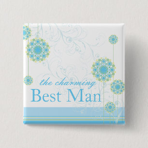 Snow Flower Swirls Blue Best Man Custom Button