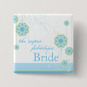 Snow Flower Swirls Blue Bride Custom Button