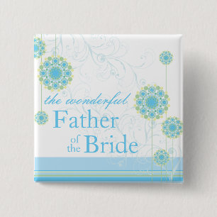 Snow Flower Swirls Blue Father of Bride Button