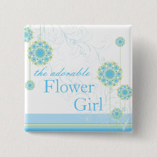 Snow Flower Swirls Blue Flower Girl Custom Button