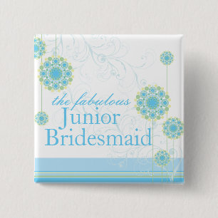 Snow Flower Swirls Blue Junior Bridesmaid Button