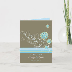 Snow Flower Swirls Blue Thank You Card