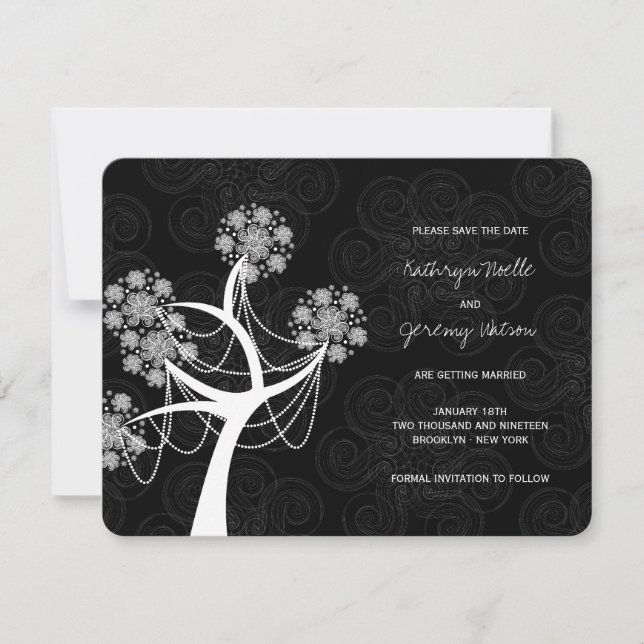 Snow Flower Tree Winter Wedding Save The Date Invitation (Front)