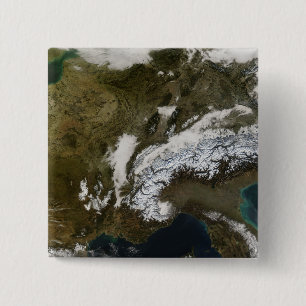 Snow, fog, and low clouds in western Europe 2 Inch Square Button