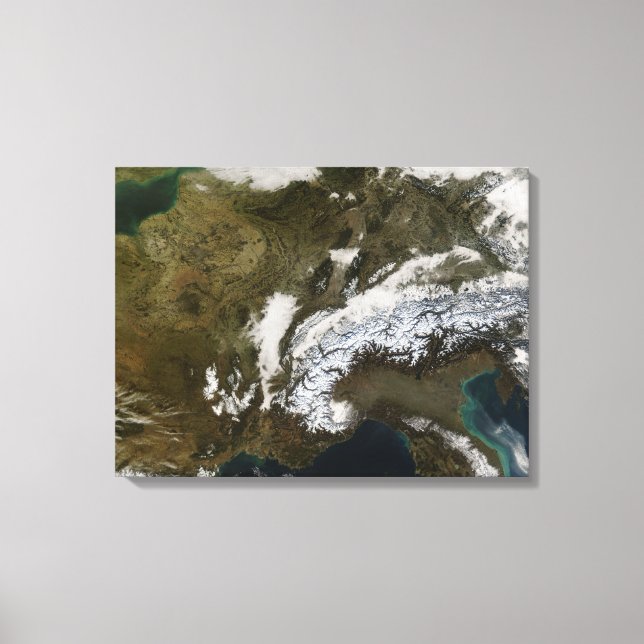 Snow, fog, and low clouds in western Europe Canvas Print (Front)