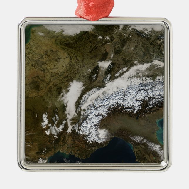 Snow, fog, and low clouds in western Europe Metal Ornament (Front)