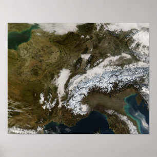 Snow, fog, and low clouds in western Europe Poster